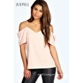 Una Open Neck Detail Long Sleeve Women Blouse